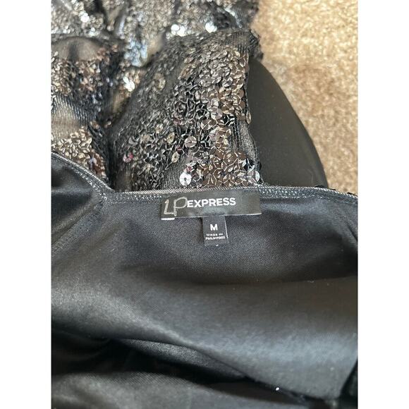 Express Dark silver sequined sleeveless mini dress gun metal V-neck A-line SZ M - Picture 4 of 8